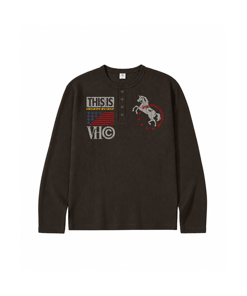 VENHIT(ベンヒット)の「VTA VINTAGE ワッフルヘンリーネックロングスリーブ(Tシャツ/カットソー・レディース・アイボリー/ブラウン/グレー・MEDIUM/LARGE)」の3枚目の写真