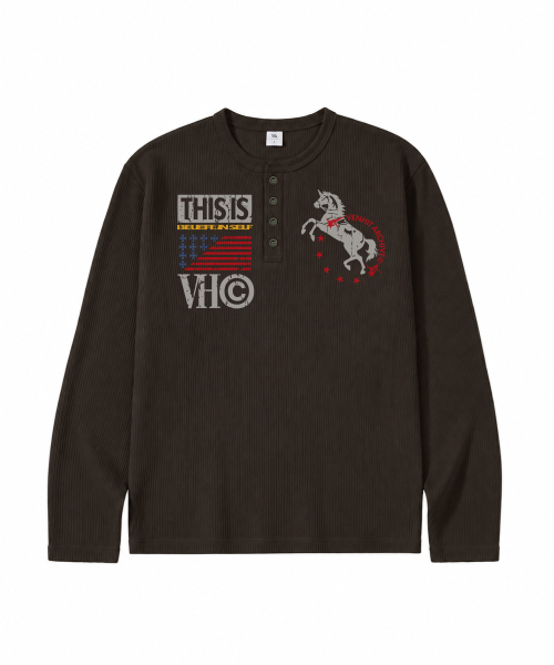 VENHIT(ベンヒット)の「VTA VINTAGE ワッフルヘンリーネックロングスリーブ(Tシャツ/カットソー・レディース・アイボリー/ブラウン/グレー・MEDIUM/LARGE)」の4枚目の写真
