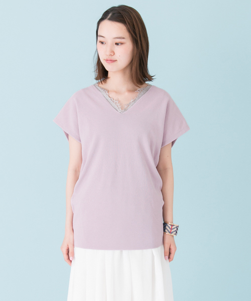 URBAN RESEARCH（アーバンリサーチ）の「UR レースレイヤードニット（ニット/セーター・レディース・ライラック/ネイビー/ベージュ系その他/ライトカーキ・FREE）」の9枚目の写真