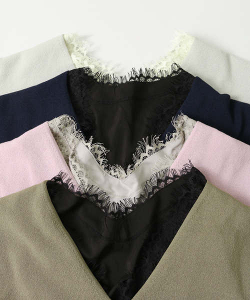 URBAN RESEARCH（アーバンリサーチ）の「UR レースレイヤードニット（ニット/セーター・レディース・ライラック/ネイビー/ベージュ系その他/ライトカーキ・FREE）」の22枚目の写真