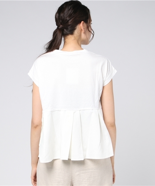 ＼＼新色登場／／異素材切り替えフレンチスリーブフレアトップス