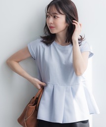 【WEB限定セール】\新色登場/異素材切り替えフレンチスリーブフレアトップス