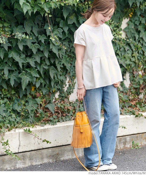 coca(coca)(コカ)の「【WEB限定セール】\新色登場/異素材切り替えフレンチスリーブフレアトップス(Tシャツ/カットソー・レディース・ホワイト/ブラック/ライトブルー/チャコール・L/M)」の5枚目の写真