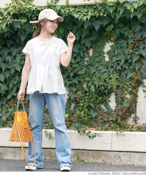 coca(coca)(コカ)の「【WEB限定セール】\新色登場/異素材切り替えフレンチスリーブフレアトップス(Tシャツ/カットソー・レディース・ホワイト/ブラック/ライトブルー/チャコール・L/M)」の18枚目の写真