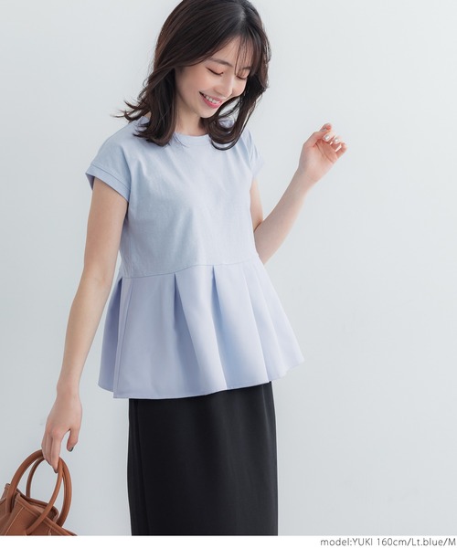 coca(coca)(コカ)の「【WEB限定セール】\新色登場/異素材切り替えフレンチスリーブフレアトップス(Tシャツ/カットソー・レディース・ホワイト/ブラック/ライトブルー/チャコール・L/M)」の13枚目の写真