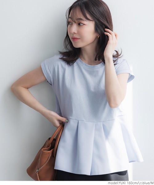 coca(coca)(コカ)の「【WEB限定セール】\新色登場/異素材切り替えフレンチスリーブフレアトップス(Tシャツ/カットソー・レディース・ホワイト/ブラック/ライトブルー/チャコール・L/M)」の11枚目の写真