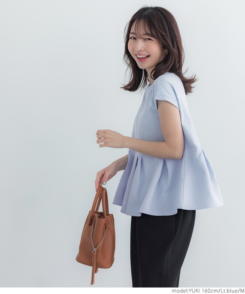 coca(coca)(コカ)の「【WEB限定セール】\新色登場/異素材切り替えフレンチスリーブフレアトップス(Tシャツ/カットソー・レディース・ホワイト/ブラック/ライトブルー/チャコール・L/M)」の9枚目の写真