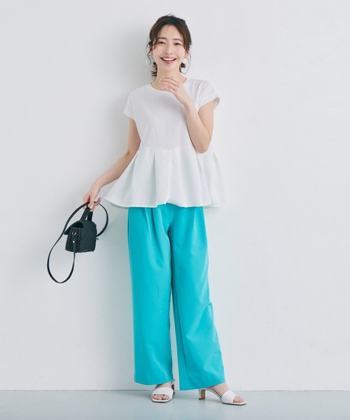 coca(coca)(コカ)の「【WEB限定セール】\新色登場/異素材切り替えフレンチスリーブフレアトップス(Tシャツ/カットソー・レディース・ホワイト/ブラック/ライトブルー/チャコール・L/M)」の22枚目の写真