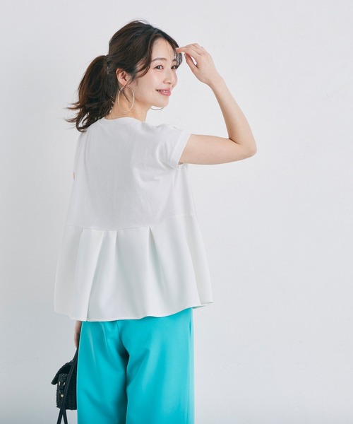 coca(coca)(コカ)の「【WEB限定セール】\新色登場/異素材切り替えフレンチスリーブフレアトップス(Tシャツ/カットソー・レディース・ホワイト/ブラック/ライトブルー/チャコール・L/M)」の21枚目の写真