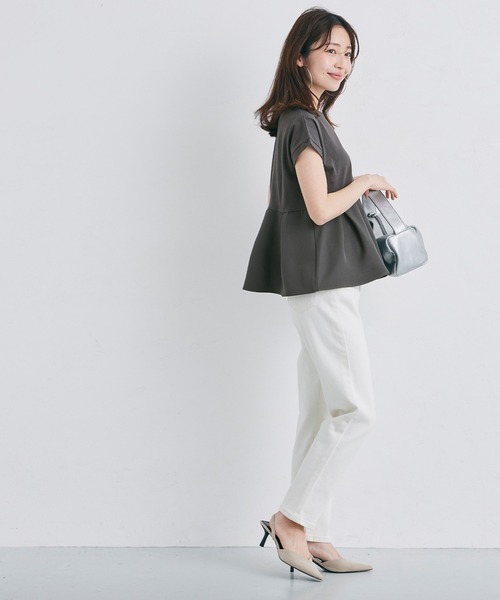 coca(coca)(コカ)の「【WEB限定セール】\新色登場/異素材切り替えフレンチスリーブフレアトップス(Tシャツ/カットソー・レディース・ホワイト/ブラック/ライトブルー/チャコール・L/M)」の15枚目の写真