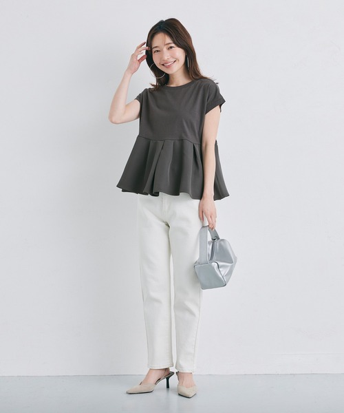 coca(coca)(コカ)の「【WEB限定セール】\新色登場/異素材切り替えフレンチスリーブフレアトップス(Tシャツ/カットソー・レディース・ホワイト/ブラック/ライトブルー/チャコール・L/M)」の14枚目の写真