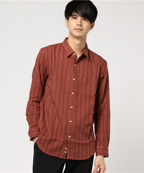 SHIPS JET BLUE（シップスジェットブルー）の「JB:DOBBY STRIPE WIRE SHIRT（シャツ/ブラウス・メンズ・レンガ/オリーブ/ネイビー・LARGE/MEDIUM/SMALL/X-LARGE）」の6枚目の写真