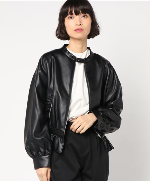 E Hyphen World Gallery Bon Bon イーハイフンワールドギャラリーボンボン の フリルノーカラーライダース ライダースジャケット Wear E Hyphen World Gallery Bon Bon イーハイフンワールドギャラリーボンボン の フリルノーカラーライダース ライダースジャケット Wear