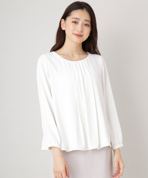 NATURAL BEAUTY BASIC（ナチュラルビューティーベーシック）の「〈ウォッシャブル〉フロントタックブラウス（シャツ/ブラウス・レディース・ピンク/ホワイト系その他/ネイビー/ホワイト・SMALL/MEDIUM/LARGE）」の2枚目の写真