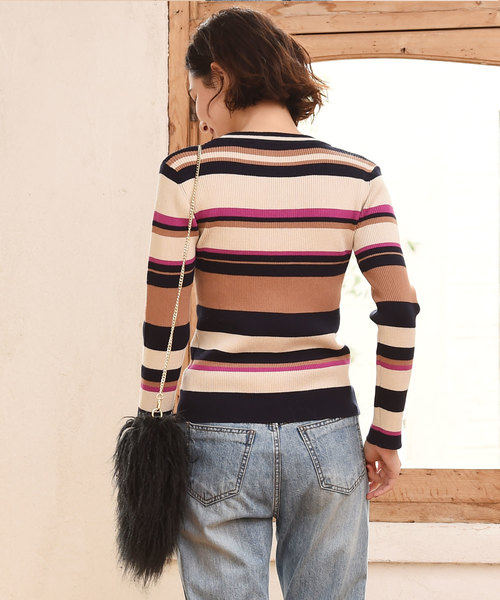 Luz Llena(ラズレナ)の「マルチボーダー柄リブニットトップス(ニット/セーター・レディース・イエロー/ピンク・MEDIUM)」の10枚目の写真