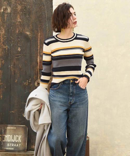 Luz Llena(ラズレナ)の「マルチボーダー柄リブニットトップス(ニット/セーター・レディース・イエロー/ピンク・MEDIUM)」の6枚目の写真