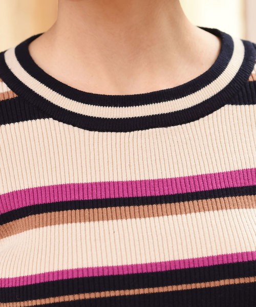Luz Llena(ラズレナ)の「マルチボーダー柄リブニットトップス(ニット/セーター・レディース・イエロー/ピンク・MEDIUM)」の5枚目の写真