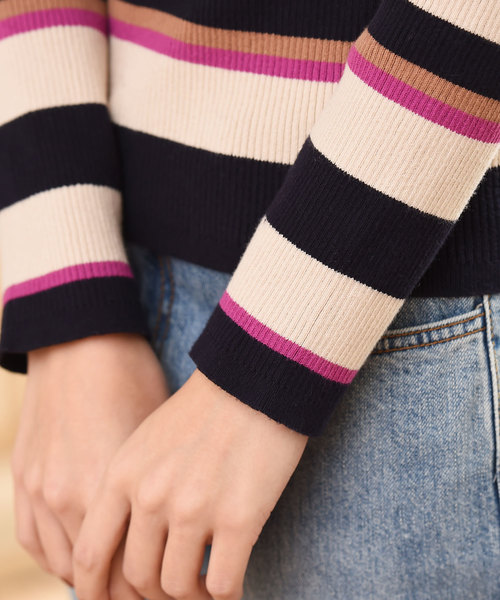 Luz Llena(ラズレナ)の「マルチボーダー柄リブニットトップス(ニット/セーター・レディース・イエロー/ピンク・MEDIUM)」の4枚目の写真