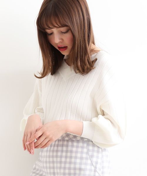 MAJESTIC LEGON（マジェスティックレゴン）の「後ろリボンVネックニット（ニット/セーター・レディース・ネイビー/ピンク/アイボリー/ラベンダー・MEDIUM）」の7枚目の写真