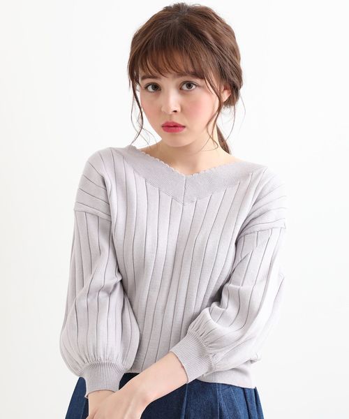 MAJESTIC LEGON（マジェスティックレゴン）の「後ろリボンVネックニット（ニット/セーター・レディース・ネイビー/ピンク/アイボリー/ラベンダー・MEDIUM）」の9枚目の写真