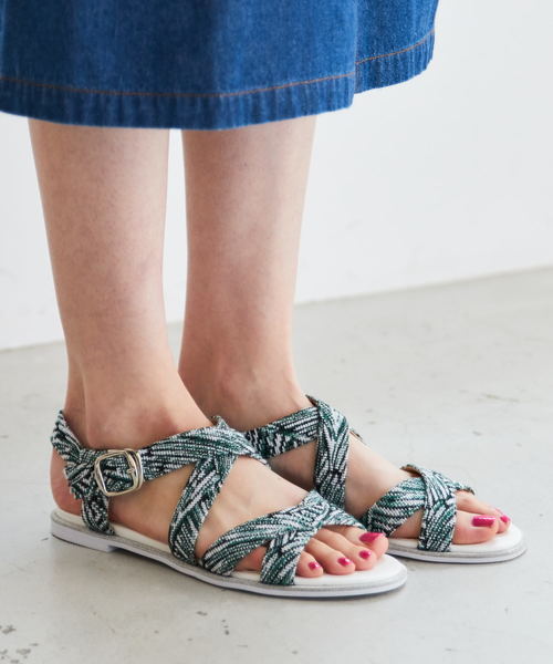 ORiental TRaffic（オリエンタルトラフィック）の「春夏★ダブルクロスフラットサンダル★8221（サンダル・レディース・ブラック/グリーン/ホワイト・LL/3L/L/M/S/SS）」の3枚目の写真