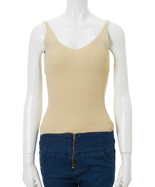 fifth（フィフス）の「Vネックリブニットキャミソール（キャミソール・レディース・グレー/ベージュ/ピンク/ブラック/ホワイト・MEDIUM）」の4枚目の写真