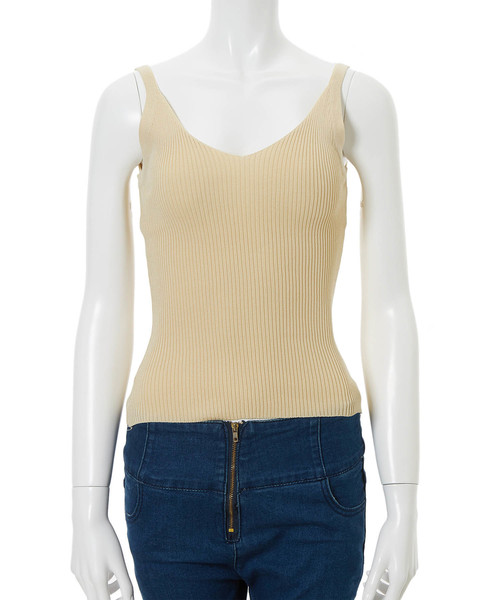 fifth（フィフス）の「Vネックリブニットキャミソール（キャミソール・レディース・グレー/ベージュ/ピンク/ブラック/ホワイト・MEDIUM）」の7枚目の写真