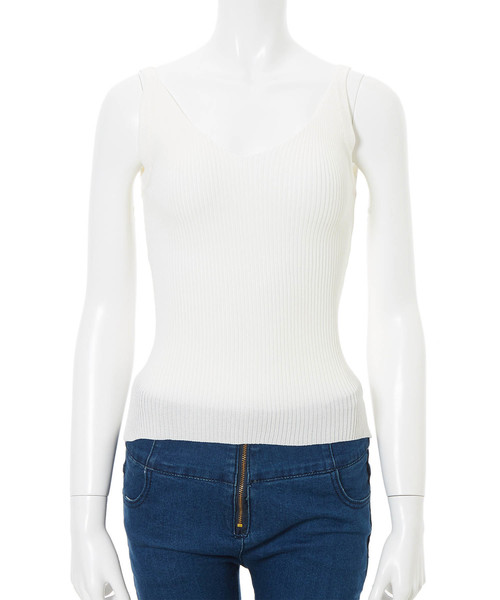 fifth（フィフス）の「Vネックリブニットキャミソール（キャミソール・レディース・グレー/ベージュ/ピンク/ブラック/ホワイト・MEDIUM）」の11枚目の写真