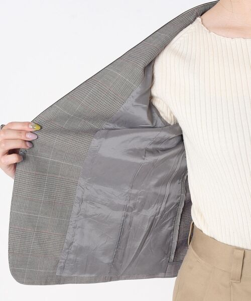 セール】〈手洗い可能〉グレンチェックジャケット◇（ノーカラー