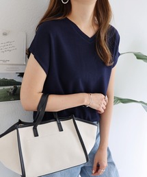 andme | フレンチスリーブVネックニットソーTシャツトップス(Tシャツ/カットソー)