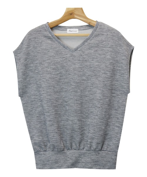 andme(アンドミー)の「ニットソーフレンチスリーブVネックトップス(Tシャツ/カットソー・レディース・ライトグレー/オフホワイト/ベージュ/ライトベージュ/ネイビー/カーキ/ブラック/ブラウン/ブルー系その他/ミント/レッド系その他/イエロー・M/L/XL/XXL)」の18枚目の写真