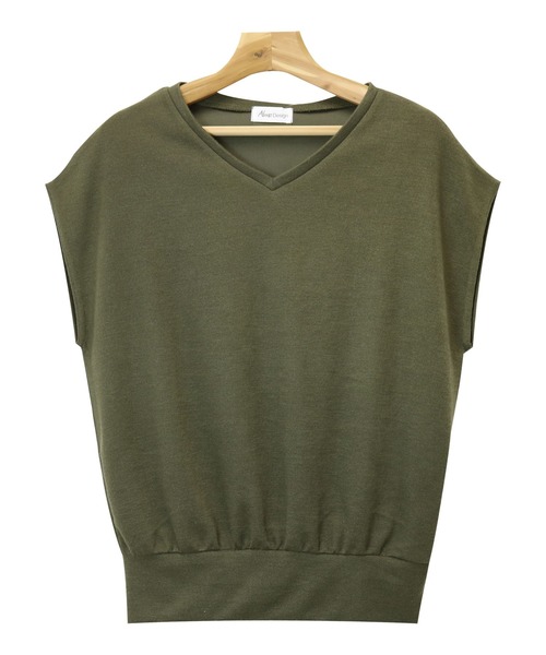 andme(アンドミー)の「ニットソーフレンチスリーブVネックトップス(Tシャツ/カットソー・レディース・ライトグレー/オフホワイト/ベージュ/ライトベージュ/ネイビー/カーキ/ブラック/ブラウン/ブルー系その他/ミント/レッド系その他/イエロー・M/L/XL/XXL)」の17枚目の写真