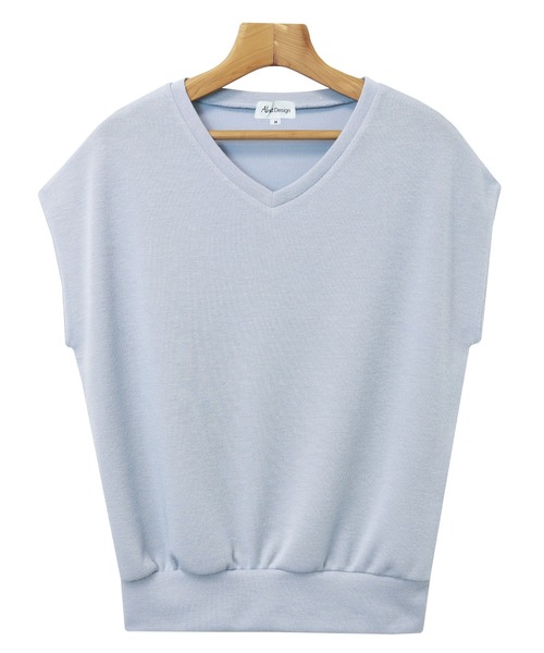 andme(アンドミー)の「ニットソーフレンチスリーブVネックトップス(Tシャツ/カットソー・レディース・ライトグレー/オフホワイト/ベージュ/ライトベージュ/ネイビー/カーキ/ブラック/ブラウン/ブルー系その他/ミント/レッド系その他/イエロー・M/L/XL/XXL)」の16枚目の写真