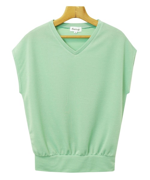 andme(アンドミー)の「ニットソーフレンチスリーブVネックトップス(Tシャツ/カットソー・レディース・ライトグレー/オフホワイト/ベージュ/ライトベージュ/ネイビー/カーキ/ブラック/ブラウン/ブルー系その他/ミント/レッド系その他/イエロー・M/L/XL/XXL)」の15枚目の写真