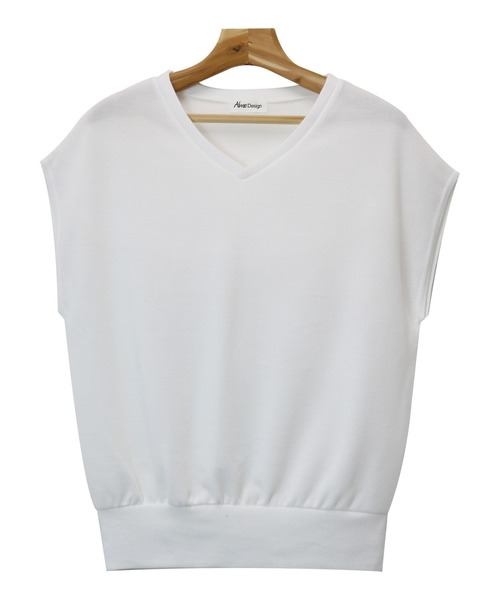 andme(アンドミー)の「ニットソーフレンチスリーブVネックトップス(Tシャツ/カットソー・レディース・ライトグレー/オフホワイト/ベージュ/ライトベージュ/ネイビー/カーキ/ブラック/ブラウン/ブルー系その他/ミント/レッド系その他/イエロー・M/L/XL/XXL)」の13枚目の写真