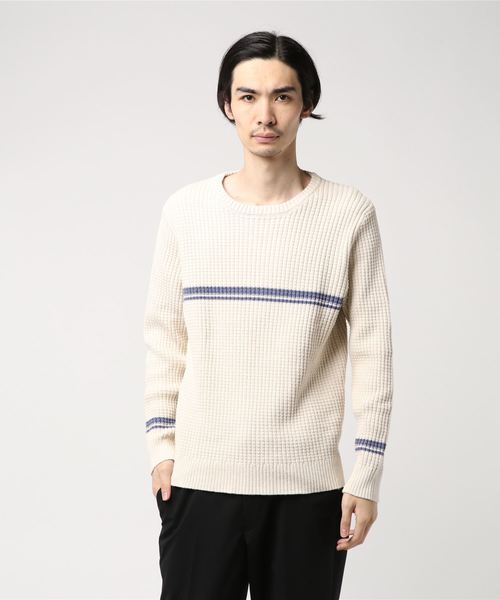 JACKROSE（ジャックローズ）の「ワッフルパネルボーダーニット（ニット/セーター・メンズ・ホワイト/ブルー・M/L）」の2枚目の写真