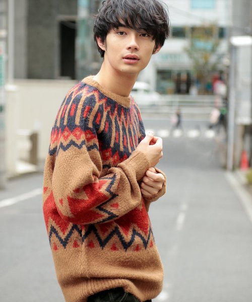 niko and...（ニコアンド）の「ノルディックニットプルオーバー（ニット/セーター・メンズ・ブラック/キャメル/ネイビー・MEDIUM/LARGE）」の3枚目の写真