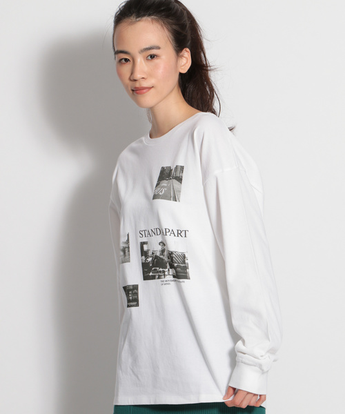 niko and...（ニコアンド）の「モノクロフォトプリントプルオーバー（Tシャツ/カットソー・レディース・オフホワイト/ライトグリーン・MEDIUM/LARGE）」の2枚目の写真