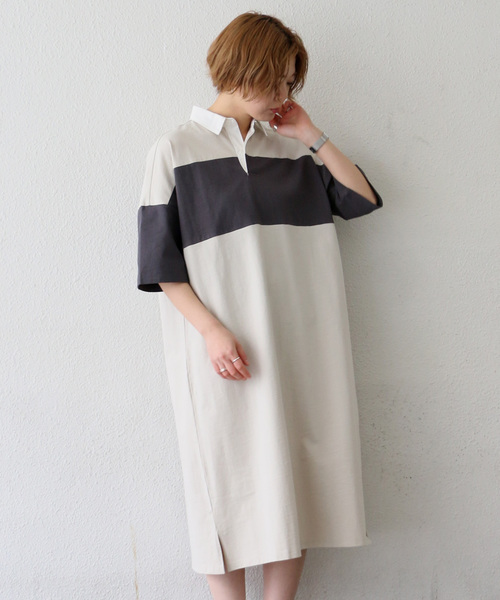 notch.(ノッチ)の「ラガーシャツワンピース(ワンピース・レディース・ブラック/ベージュ・TM/M)」の13枚目の写真