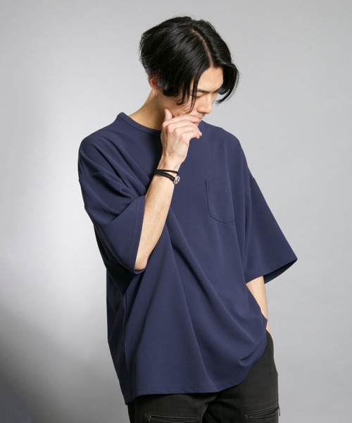 Bling Leads(ブリングリーズ)の「Bling Leads/梨地BIGクルーネックTシャツ(Tシャツ/カットソー・メンズ・ホワイト/ブラック/ベージュ/ネイビー/チャコールグレー/ブラウン/グレイッシュベージュ/ブルー・MEDIUM/LARGE)」の8枚目の写真