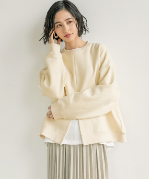 LOWRYS FARM（ローリーズファーム）の「ウラケクルーＺＩＰプルオーバー　855444（Tシャツ/カットソー・レディース・アイボリー/パープル系その他/ブラック/ブラウン/ミント/モカ・FREE）」の4枚目の写真