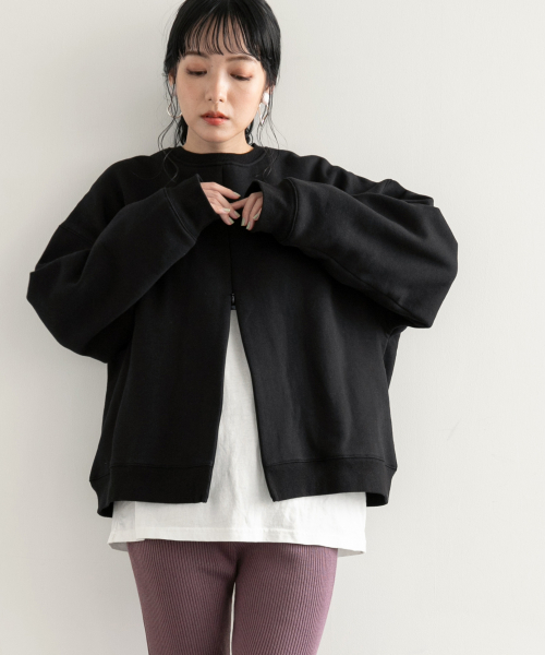 LOWRYS FARM（ローリーズファーム）の「ウラケクルーＺＩＰプルオーバー　855444（Tシャツ/カットソー・レディース・アイボリー/パープル系その他/ブラック/ブラウン/ミント/モカ・FREE）」の2枚目の写真