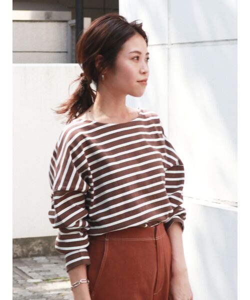 Ungrid（アングリッド）の「サイドスリットボーダーロングスリーブTee（Tシャツ/カットソー・レディース・ダークブラウン/ミント/ラベンダー/オフホワイト・FREE）」の3枚目の写真