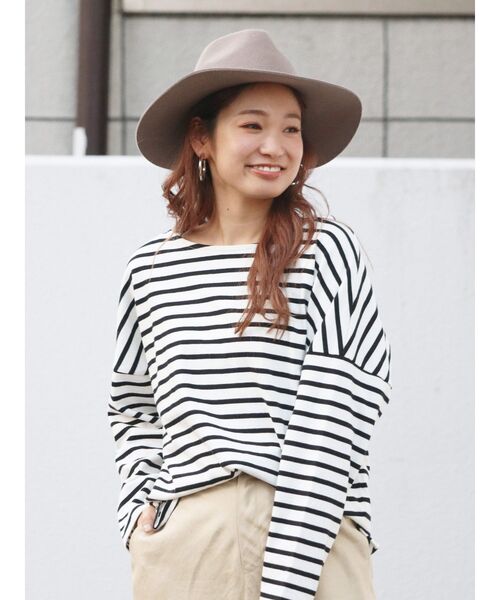 Ungrid（アングリッド）の「サイドスリットボーダーロングスリーブTee（Tシャツ/カットソー・レディース・ダークブラウン/ミント/ラベンダー/オフホワイト・FREE）」の2枚目の写真