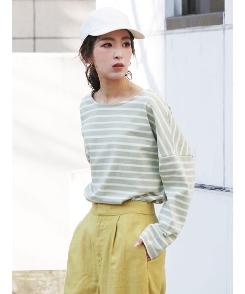 Ungrid（アングリッド）の「サイドスリットボーダーロングスリーブTee（Tシャツ/カットソー・レディース・ダークブラウン/ミント/ラベンダー/オフホワイト・FREE）」の4枚目の写真