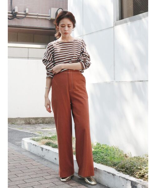 Ungrid（アングリッド）の「サイドスリットボーダーロングスリーブTee（Tシャツ/カットソー・レディース・ダークブラウン/ミント/ラベンダー/オフホワイト・FREE）」の17枚目の写真