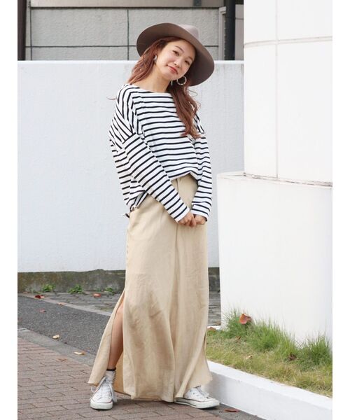 Ungrid（アングリッド）の「サイドスリットボーダーロングスリーブTee（Tシャツ/カットソー・レディース・ダークブラウン/ミント/ラベンダー/オフホワイト・FREE）」の16枚目の写真