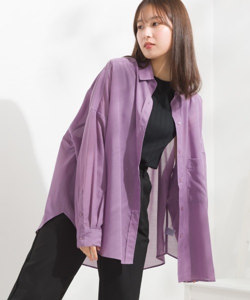 OMNES（オムネス）の「ニュアンスカラーシアー ビッグシルエットシャツ（シャツ/ブラウス・レディース・アイボリー/ラベンダー・FREE）」の2枚目の写真