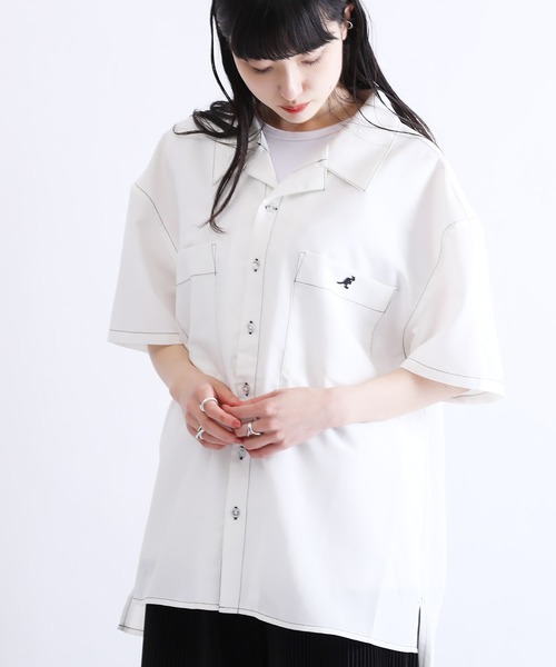 KANGOL/カンゴールLulu&Arnie別注コラボオーバーサイズハーフジップ/バンドカラー/オープンカラー開襟シャツユニセックス