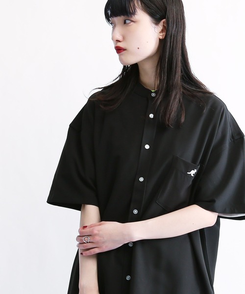 KANGOL/カンゴールLulu&Arnie別注コラボオーバーサイズハーフジップ/バンドカラー/オープンカラー開襟シャツユニセックス